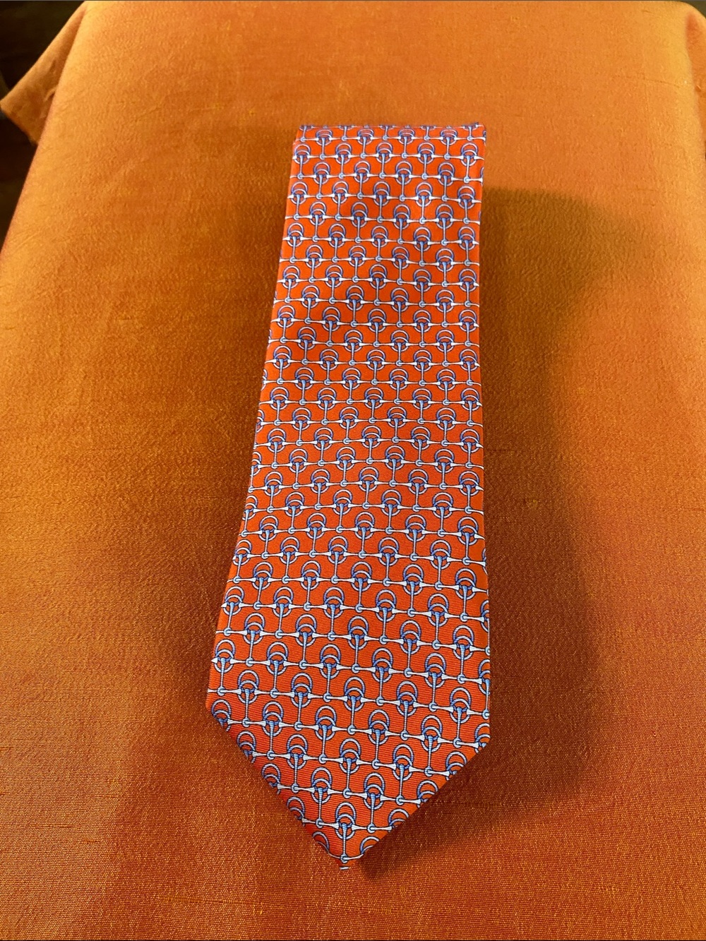 Brooks Brothers Orange Geometric Silk Tie with Blue Accents